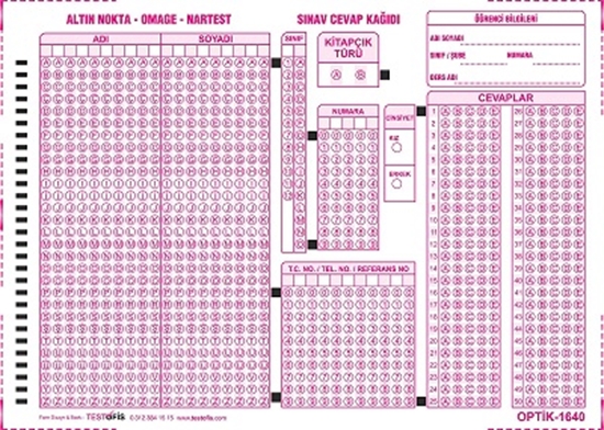 Optik Form 1640 5 Şık 50 Soru